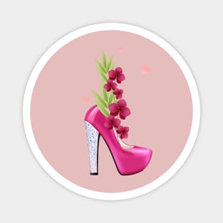 Womens Pink High Heels with Flowers for Women and Confident Girls Magnet